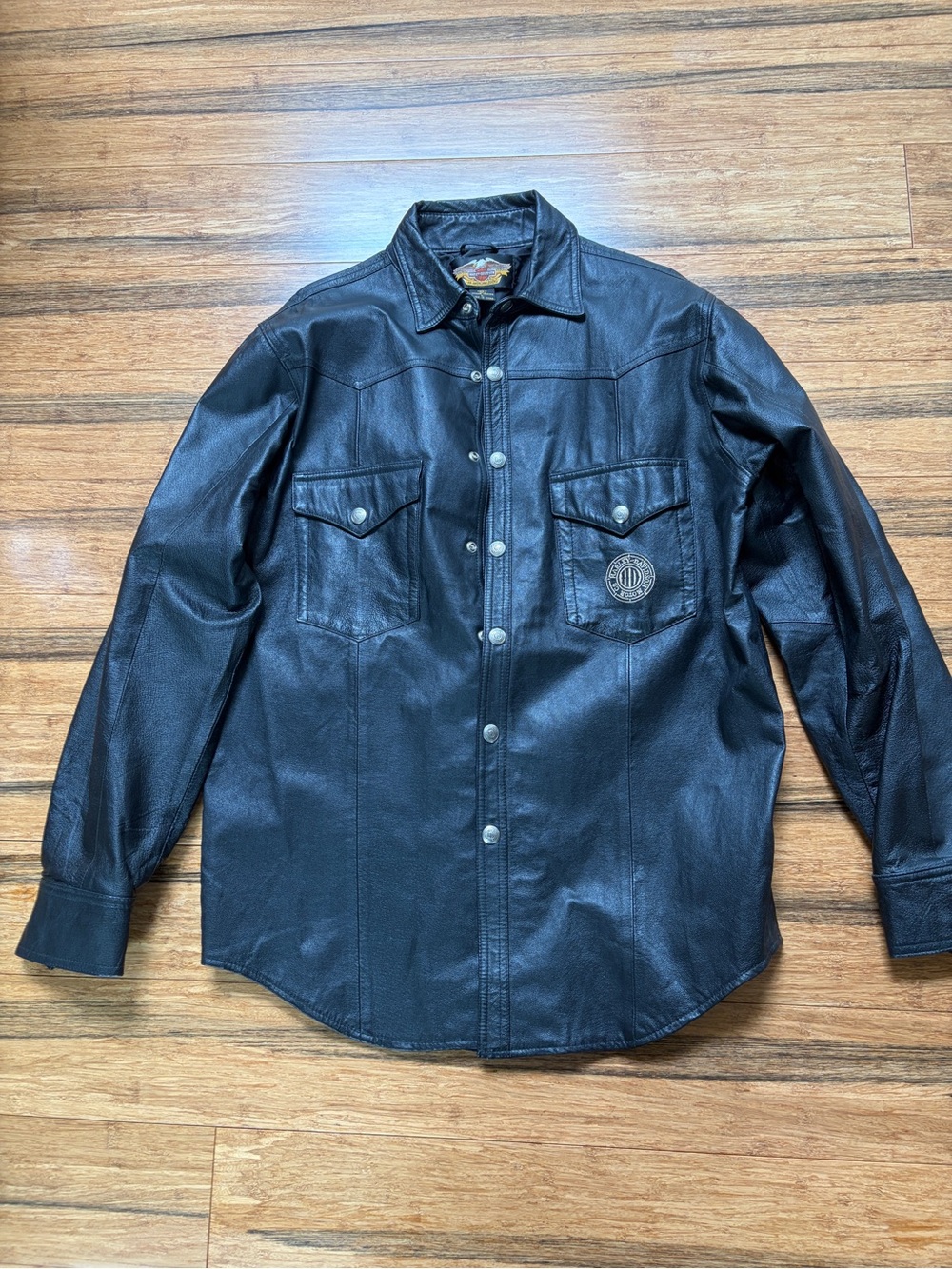 Harley-Davidson Black Leather Button-Front Shirt